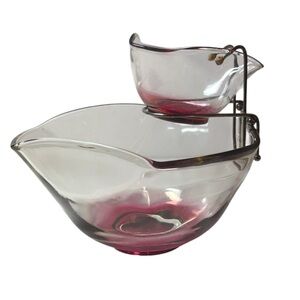 Vintage Indiana Glass Ruby Chip & Dip Salad Set